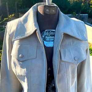Express Bleus vintage suede leather jacket light pale green zip up sz s/xs